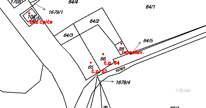 Petrovice 54, Mladošovice na parcele st. 66 v KÚ Petrovice u Borovan, Katastrální mapa