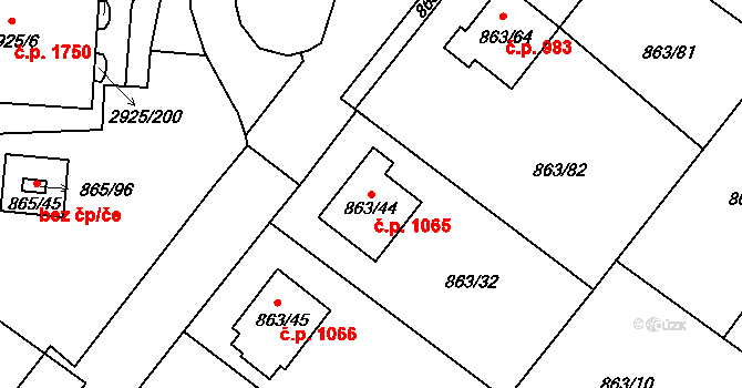 Pelhřimov 1065 na parcele st. 863/44 v KÚ Pelhřimov, Katastrální mapa