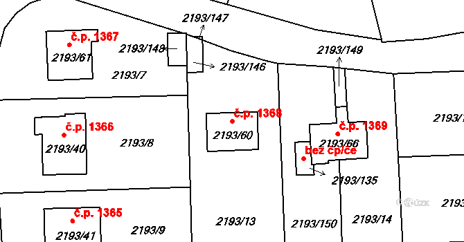 Pelhřimov 1368 na parcele st. 2193/60 v KÚ Pelhřimov, Katastrální mapa