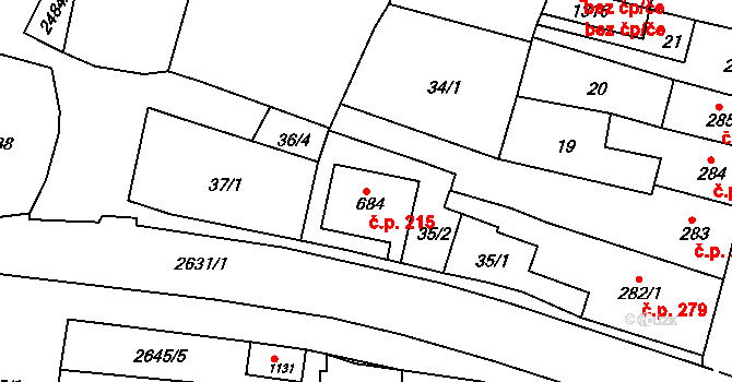 Česká Kamenice 215 na parcele st. 684 v KÚ Česká Kamenice, Katastrální mapa