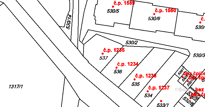 Trnovany 1235, Teplice na parcele st. 537 v KÚ Teplice-Trnovany, Katastrální mapa