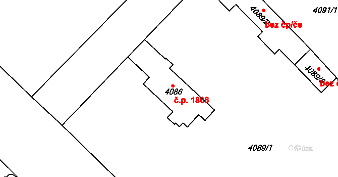 Teplice 1806 na parcele st. 4086 v KÚ Teplice, Katastrální mapa
