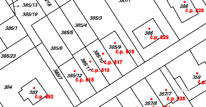 Návsí 817 na parcele st. 385/10 v KÚ Návsí, Katastrální mapa