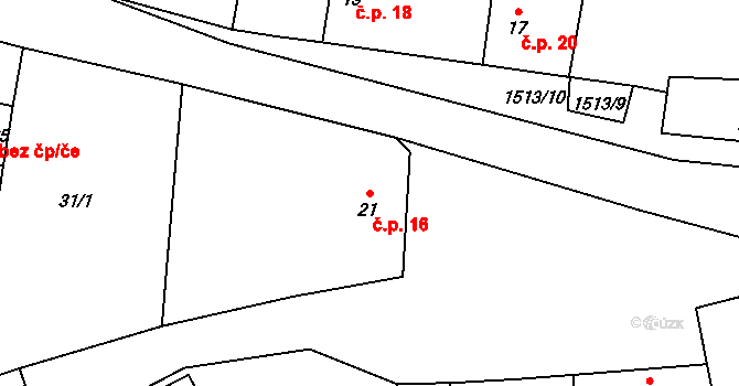 Okrouhlé Hradiště 16, Konstantinovy Lázně na parcele st. 21 v KÚ Okrouhlé Hradiště, Katastrální mapa