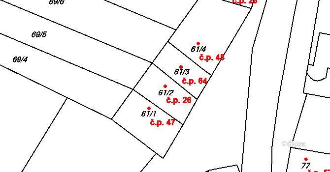 Limuzy 26, Tismice na parcele st. 61/2 v KÚ Limuzy, Katastrální mapa