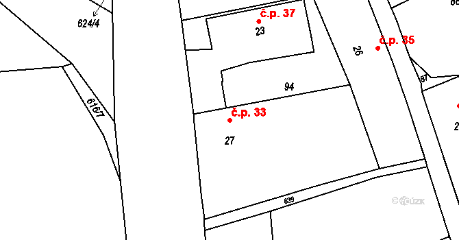 Ještětice 33, Solnice na parcele st. 27 v KÚ Ještětice, Katastrální mapa