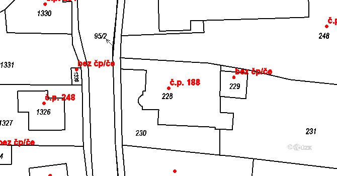 Jablůnka 188 na parcele st. 228 v KÚ Jablůnka, Katastrální mapa
