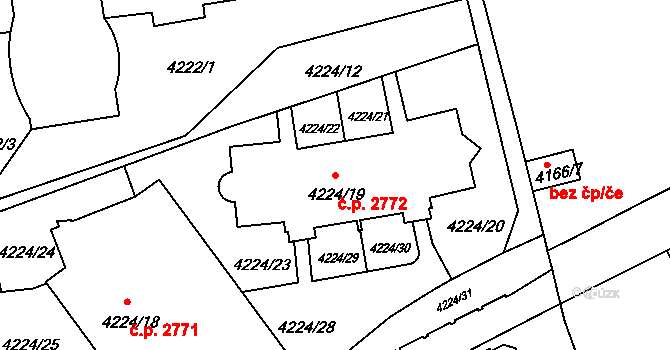 Žižkov 2772, Praha na parcele st. 4224/19 v KÚ Žižkov, Katastrální mapa
