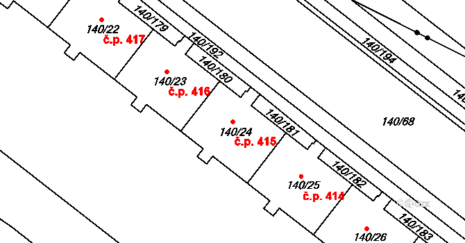 Lhotka 415, Praha na parcele st. 140/24 v KÚ Lhotka, Katastrální mapa