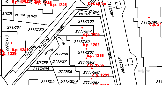 Chodov 1202, Praha na parcele st. 2117/260 v KÚ Chodov, Katastrální mapa