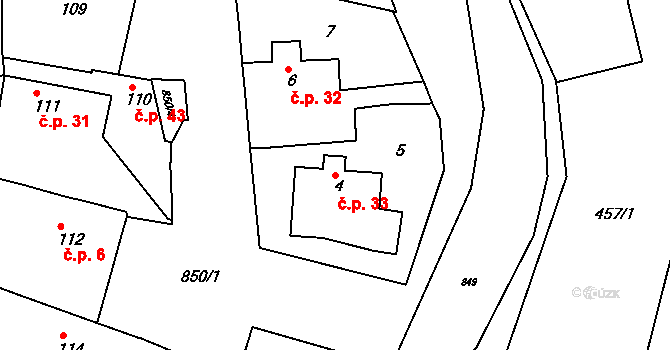 Bohnice 33, Praha na parcele st. 4 v KÚ Bohnice, Katastrální mapa