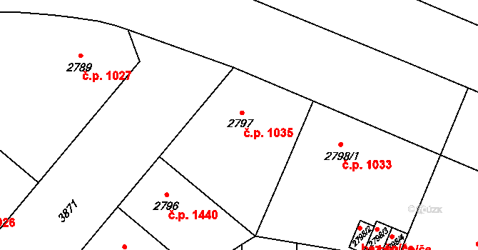 Libeň 1035, Praha na parcele st. 2797 v KÚ Libeň, Katastrální mapa