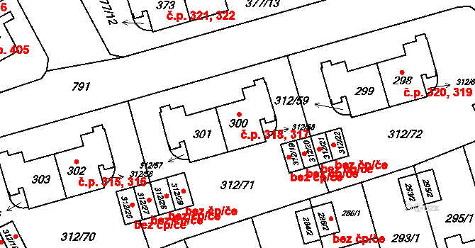 Letňany 317,318, Praha na parcele st. 300 v KÚ Letňany, Katastrální mapa