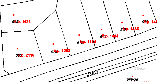 Strašnice 1384, Praha na parcele st. 673 v KÚ Strašnice, Katastrální mapa