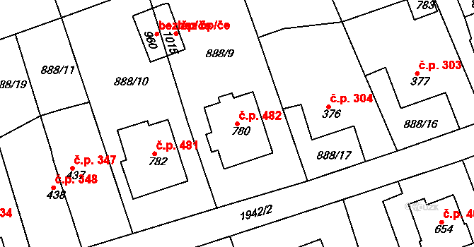 Horní Staré Město 482, Trutnov na parcele st. 780 v KÚ Horní Staré Město, Katastrální mapa