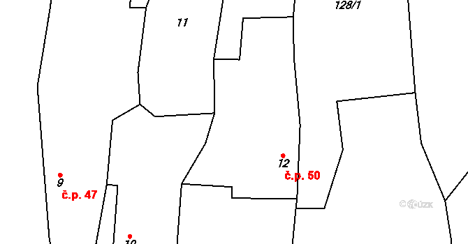 Čečelovice 50 na parcele st. 12 v KÚ Čečelovice, Katastrální mapa