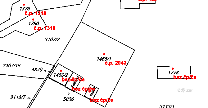 Dvůr Králové nad Labem 2043 na parcele st. 1466/1 v KÚ Dvůr Králové nad Labem, Katastrální mapa
