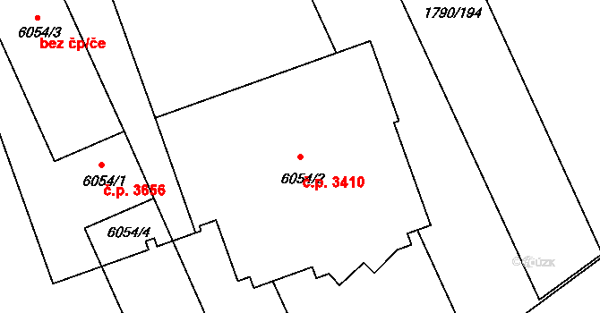 Hodonín 3410 na parcele st. 6054/2 v KÚ Hodonín, Katastrální mapa