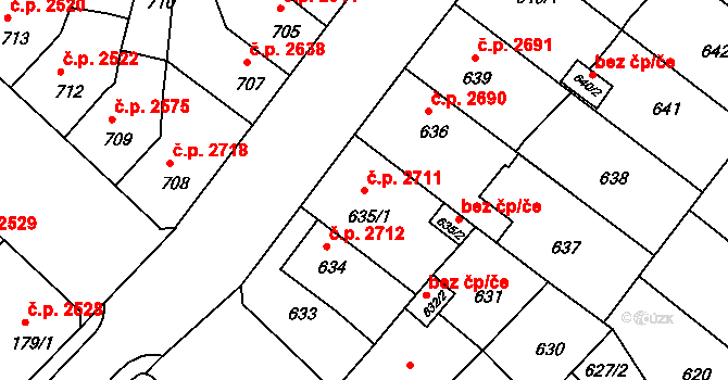 Chomutov 2711 na parcele st. 635/1 v KÚ Chomutov II, Katastrální mapa