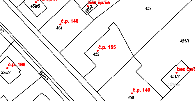 Pražské Předměstí 155, Bílina na parcele st. 453 v KÚ Bílina, Katastrální mapa