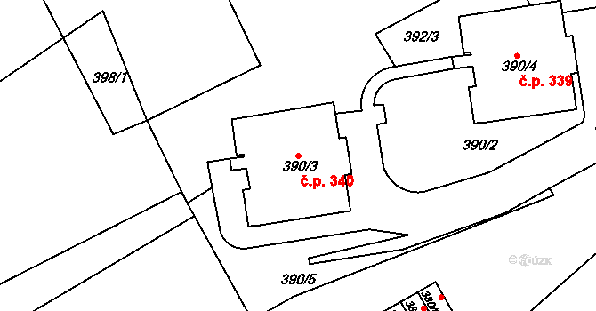Újezdské Předměstí 340, Bílina na parcele st. 390/3 v KÚ Bílina-Újezd, Katastrální mapa