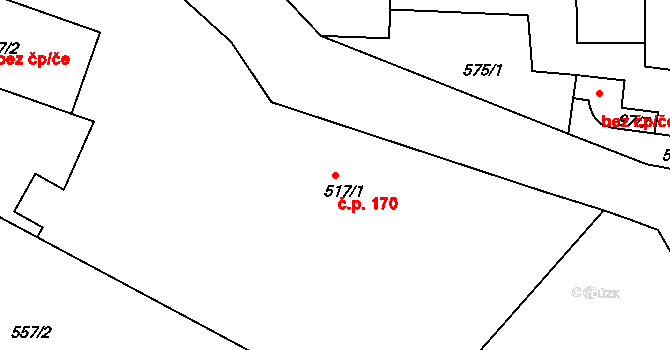 Svobodné Dvory 170, Hradec Králové na parcele st. 517/1 v KÚ Svobodné Dvory, Katastrální mapa