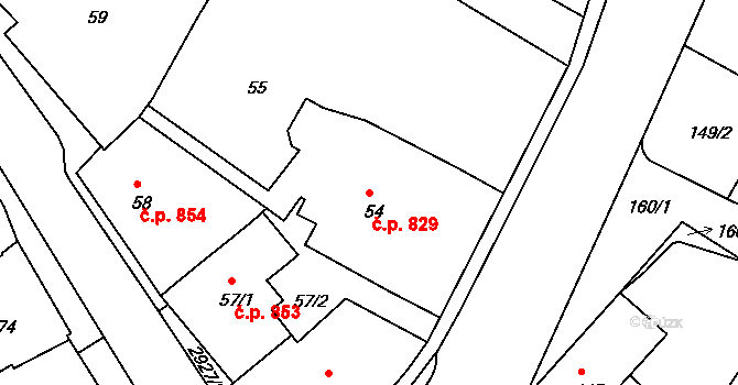 Rumburk 1 829, Rumburk na parcele st. 54 v KÚ Rumburk, Katastrální mapa
