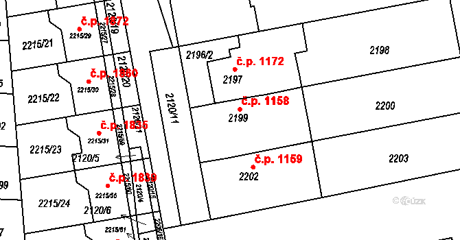 Šlapanice 1158 na parcele st. 2199 v KÚ Šlapanice u Brna, Katastrální mapa