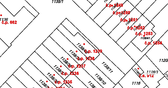 Kuřim 1239 na parcele st. 1138/40 v KÚ Kuřim, Katastrální mapa