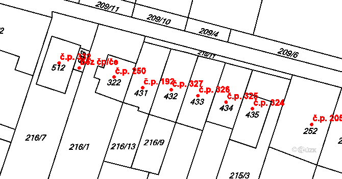 Domamyslice 327, Prostějov na parcele st. 432 v KÚ Domamyslice, Katastrální mapa