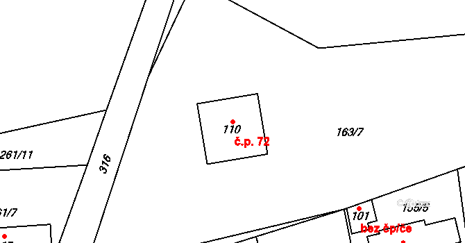 Zibohlavy 72, Kolín na parcele st. 110 v KÚ Zibohlavy, Katastrální mapa