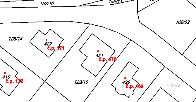Sedlčánky 170, Čelákovice na parcele st. 421 v KÚ Sedlčánky, Katastrální mapa