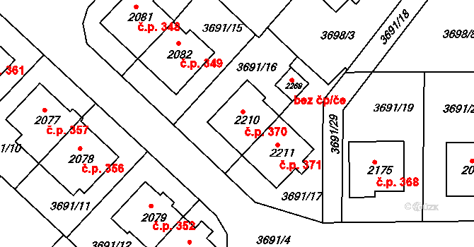 Telč-Podolí 370, Telč na parcele st. 2210 v KÚ Telč, Katastrální mapa