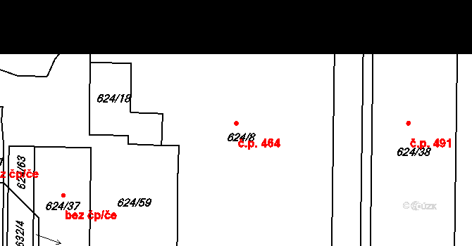 Všetuly 464, Holešov na parcele st. 624/8 v KÚ Všetuly, Katastrální mapa