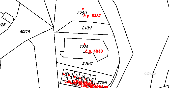 Jihlava 4930 na parcele st. 1228 v KÚ Bedřichov u Jihlavy, Katastrální mapa