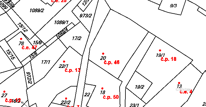 Trnobrany 46, Liběšice na parcele st. 20 v KÚ Trnobrany, Katastrální mapa