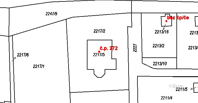 Životice 272, Havířov na parcele st. 2217/5 v KÚ Bludovice, Katastrální mapa