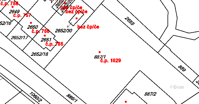 Valtice 1029 na parcele st. 887/1 v KÚ Valtice, Katastrální mapa