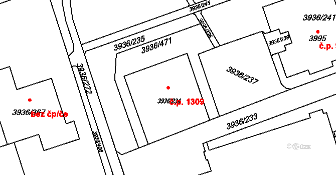 Lutyně 1309, Orlová na parcele st. 3936/234 v KÚ Horní Lutyně, Katastrální mapa