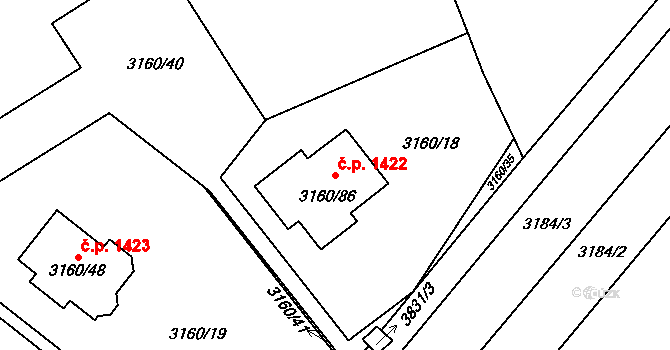 Žamberk 1422 na parcele st. 3160/86 v KÚ Žamberk, Katastrální mapa