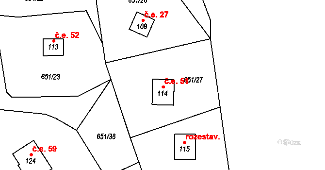 Kamenice 51, Březová na parcele st. 114 v KÚ Kamenice u Březové, Katastrální mapa