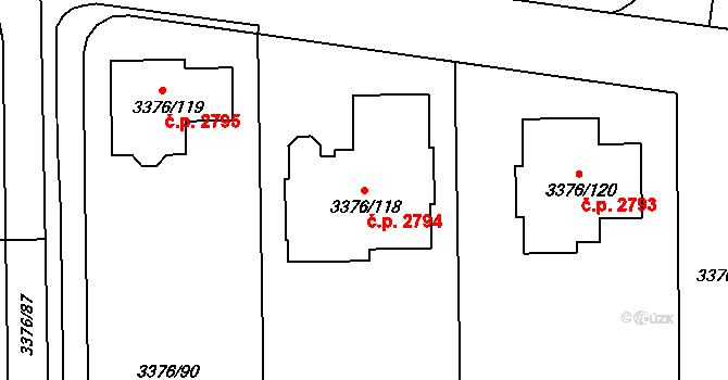 Louny 2794 na parcele st. 3376/118 v KÚ Louny, Katastrální mapa