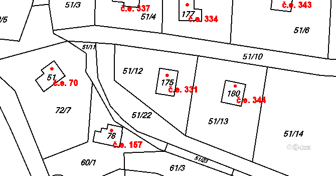 Rounek 331, Vyskytná nad Jihlavou na parcele st. 175 v KÚ Rounek, Katastrální mapa