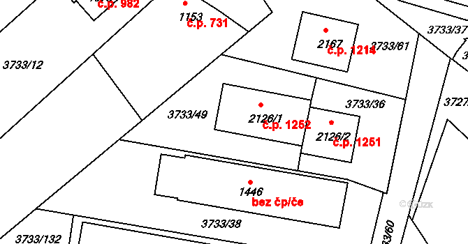 Vizovice 1252 na parcele st. 2126/1 v KÚ Vizovice, Katastrální mapa
