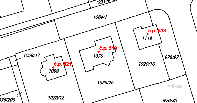 Hylváty 519, Ústí nad Orlicí na parcele st. 1070 v KÚ Hylváty, Katastrální mapa