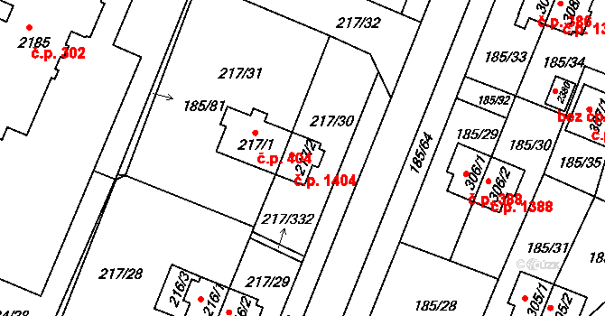 Sezimovo Ústí 1404 na parcele st. 217/2 v KÚ Sezimovo Ústí, Katastrální mapa