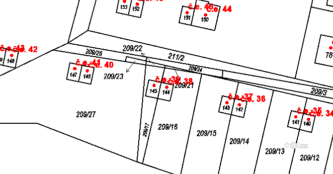 Rašovice 38, Týniště nad Orlicí na parcele st. 144 v KÚ Rašovice u Týniště nad Orlicí, Katastrální mapa