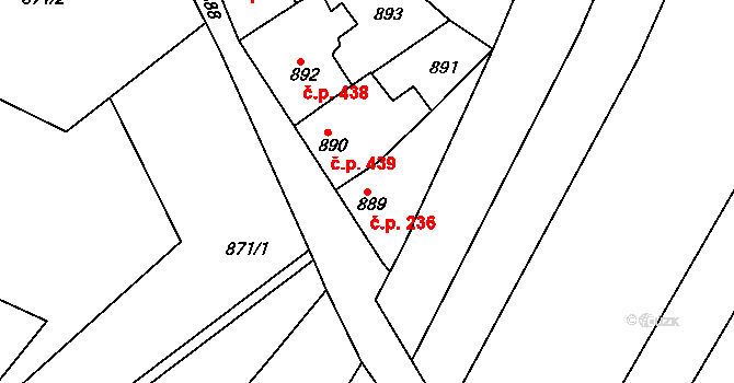 Jemnice 236 na parcele st. 889 v KÚ Jemnice, Katastrální mapa
