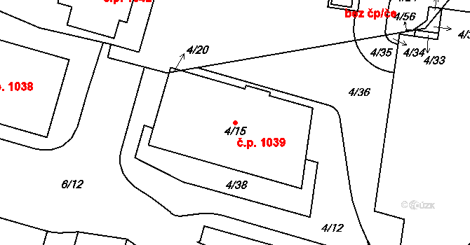 Kbely 1039, Praha na parcele st. 4/15 v KÚ Kbely, Katastrální mapa