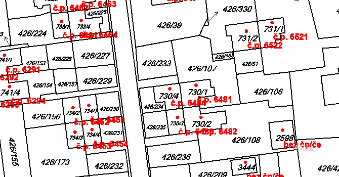 Otrokovice 6484 na parcele st. 730/4 v KÚ Otrokovice, Katastrální mapa